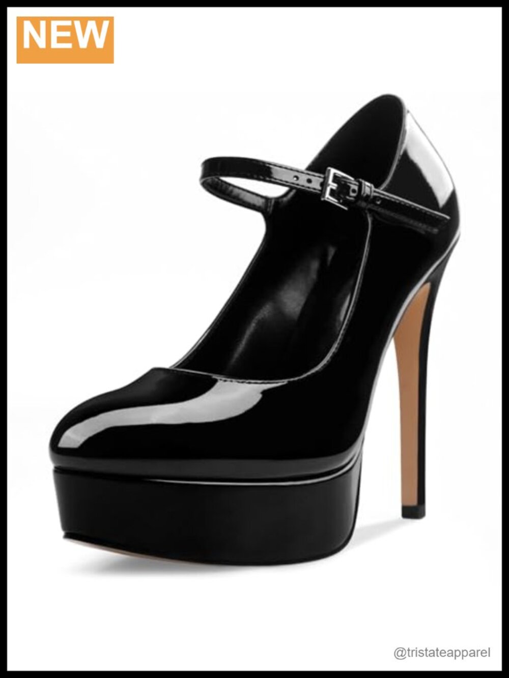 Patent Leather Platform Stiletto Heels Closed Round Toe Mary Jane Strap Pumps